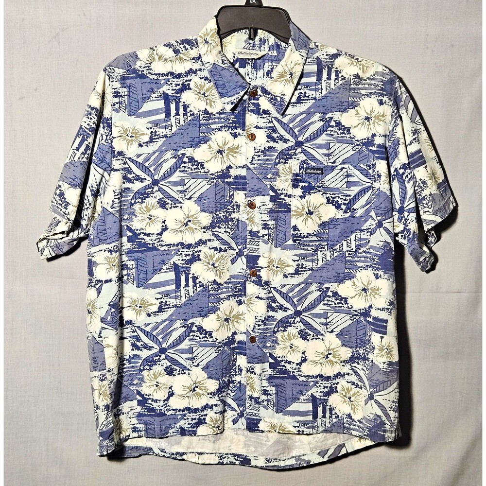 RARE VTG 90s Billabong Hawaiian Shirt USA Made Mens M Button Up Floral Surf Blue